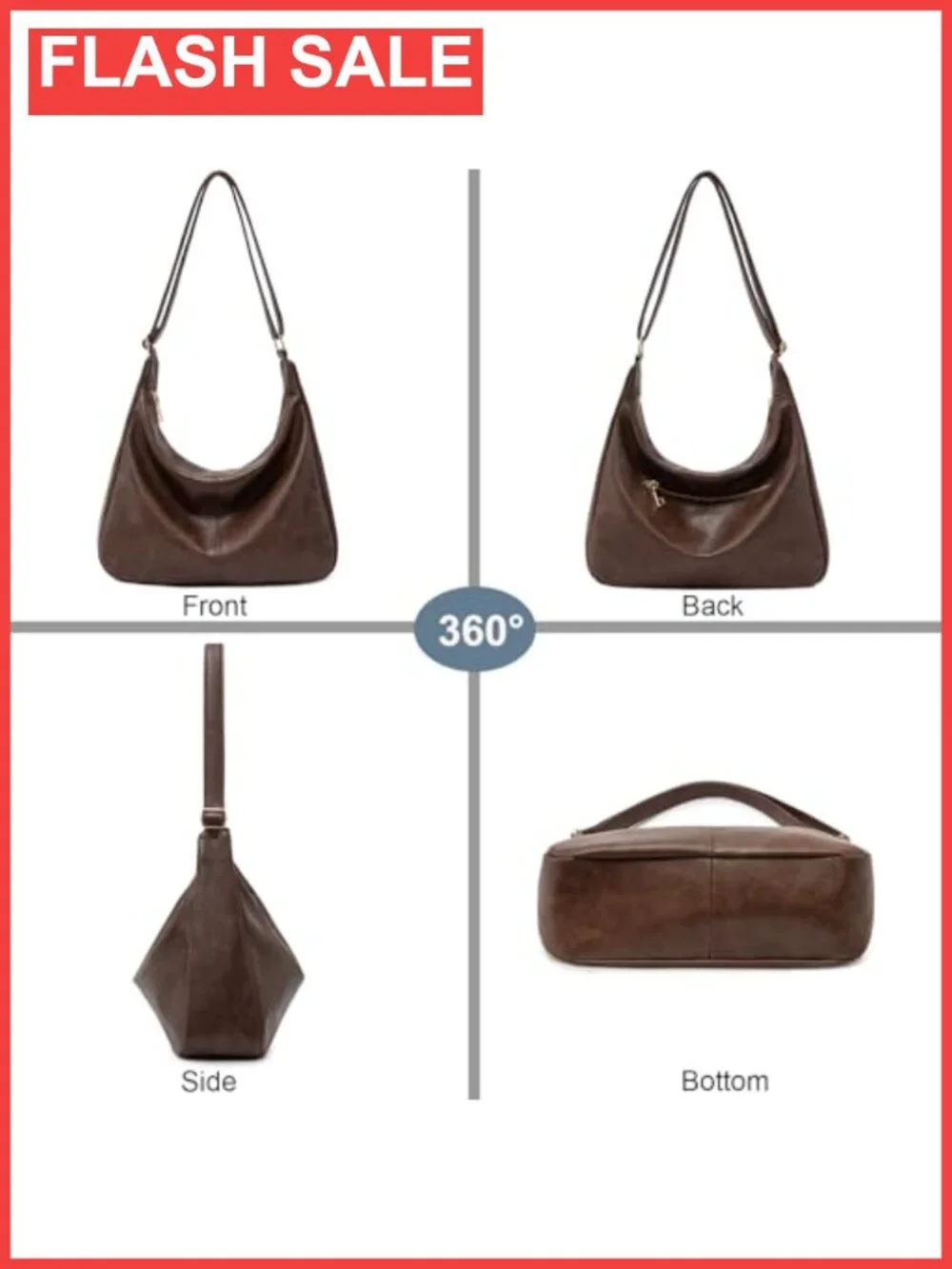 Vegan Leather Hobo Shoulder Bag Foldable Crossbody Purse Large Capacity